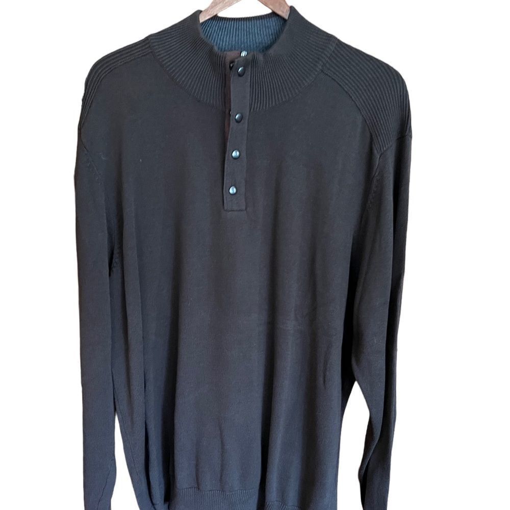 Tasso Elba olive green-brown long sleeved zip and snap neck sweater size XL
